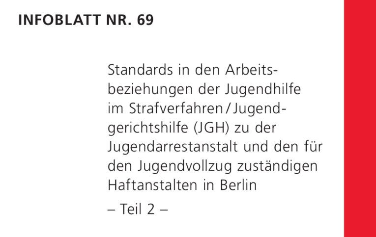 Infoblatt 69: Standards in den Arbeitsbeziehungen der Jugendhilfe im Strafverfahren/Jugendgerichtshilfe (JGH) zu der Jugendarrestanstalt und den für den Jugendvollzug zuständigen Haftanstalten in Berlin – Teil 2